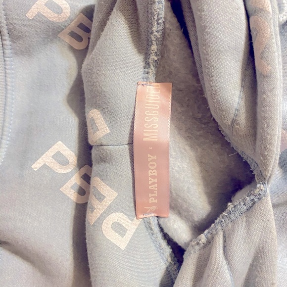 PlayboyXMissguided Blue Repeat Print Hoodie Dress - Picture 4 of 4